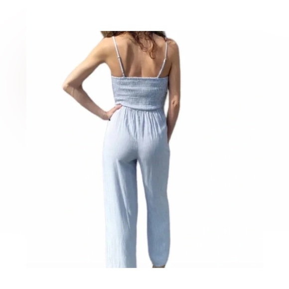 Japna Sky Blue Striped Jumpsuit with Navy Accents - Picture 10 of 10
